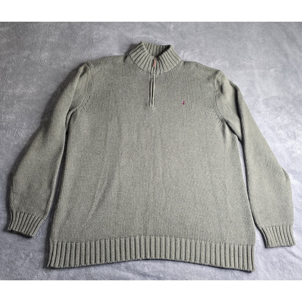 Polo Ralph Lauren Sweater Mens 2XLT Green Heavy Chunky Knit Quarter Zip
